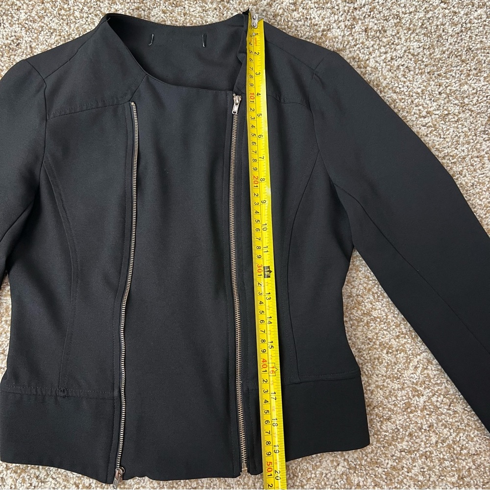 Black Cropped Moto Jacket Size Small Gold Double Zippers - Picture 8 of 12